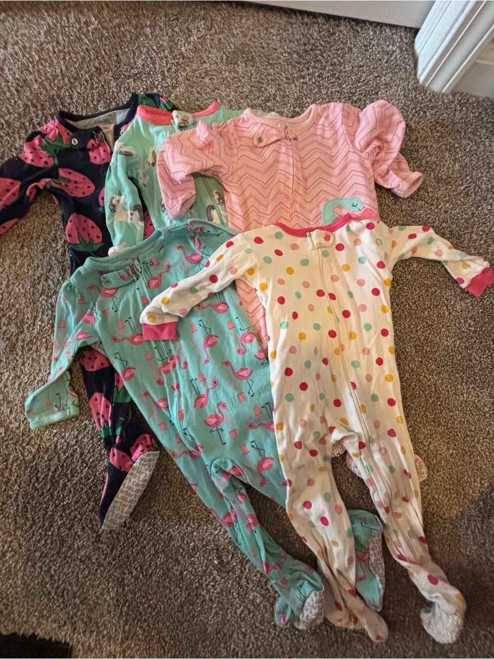 Toddler Girls Mixed Pack: Pink, Mint & Polka Dot Footed Pajamas